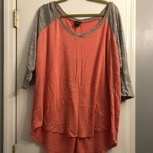 Plus size, Torrid, Raglan top, coral and grey